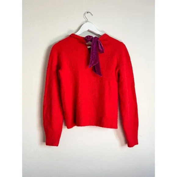 Boden Red Fluffy Bow Back Jumper Sweater Velvet Tie Women's Size XS - Picture 7 of 14